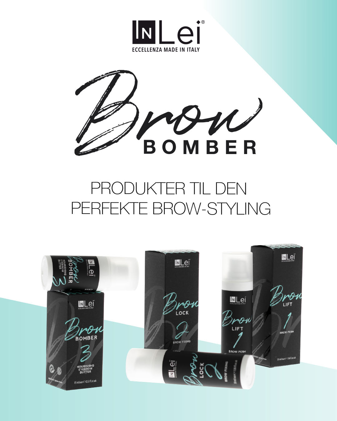 Produkter til den perfekte brow lamination styling, i flasker med pumpe