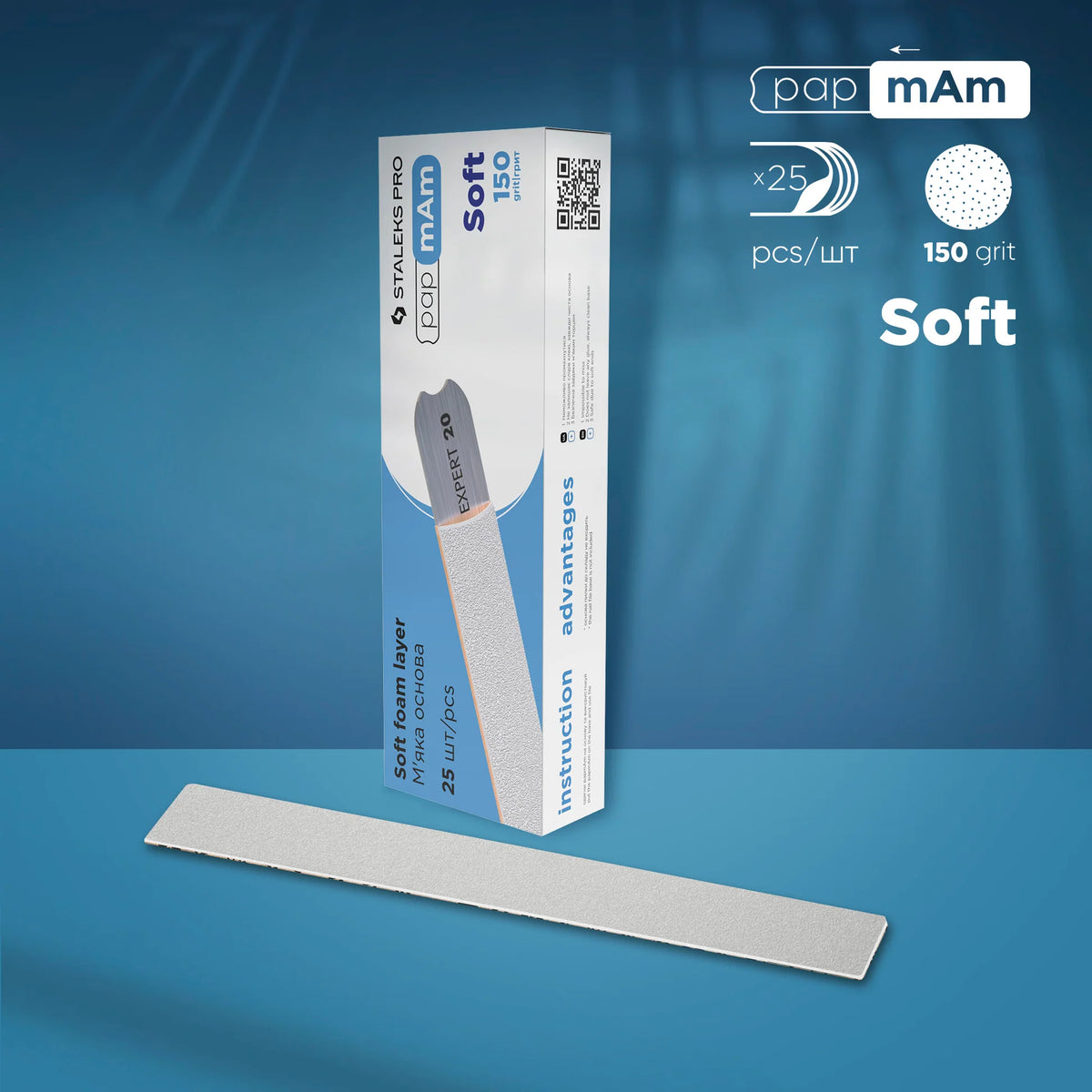 20 papmAm Nail files for straight base on soft foam layer, 150 grit (25 pcs)-STALEKS-NR Kosmetik