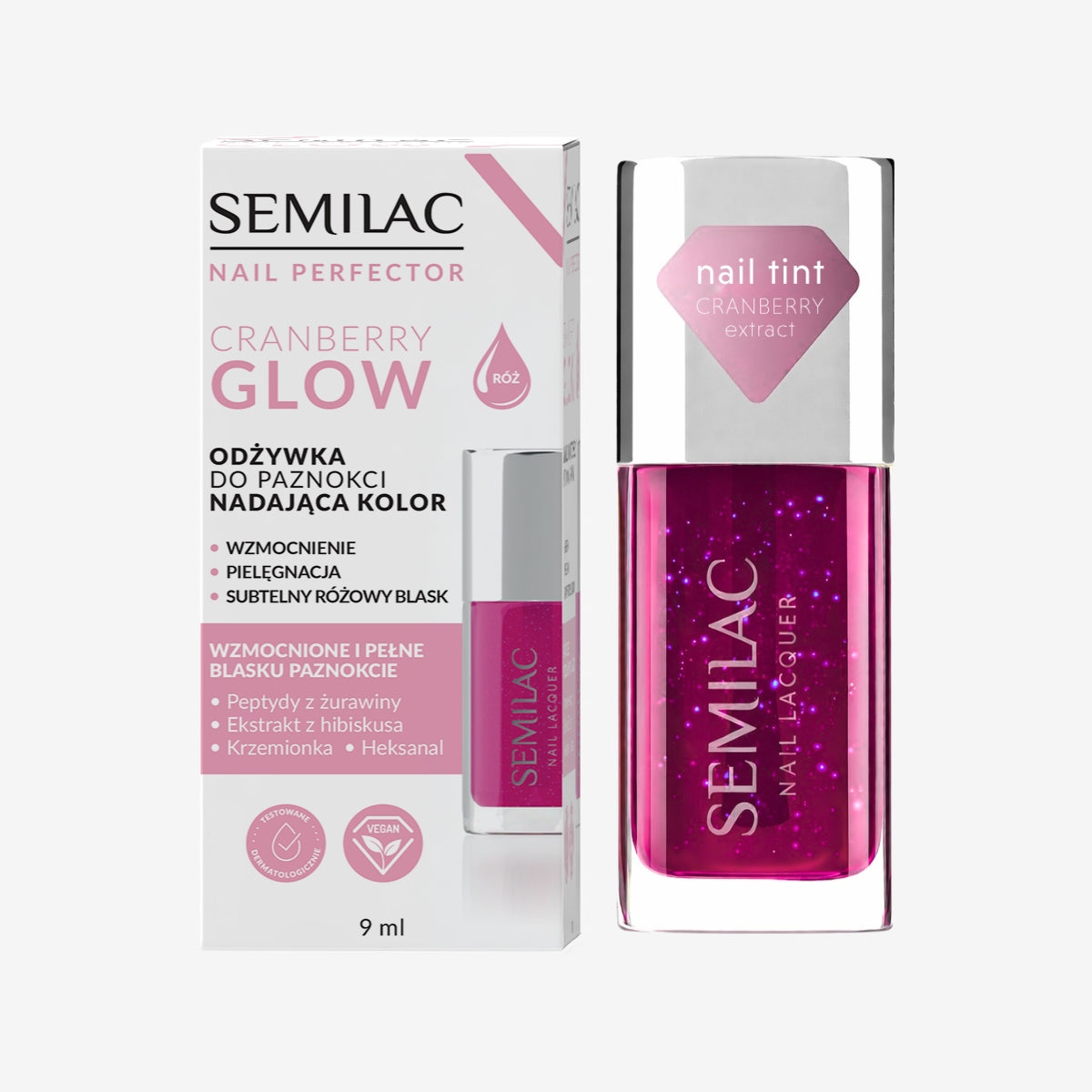 Nail Perfector Cranberry Glow Treatment - 9 ml-Pleje-Semilac-NR Kosmetik