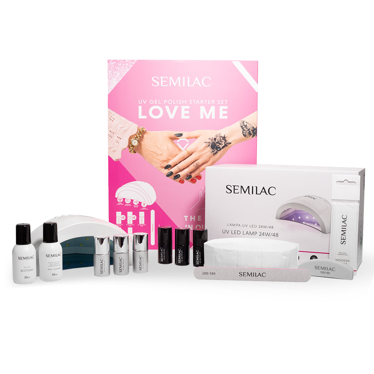 Gelpolish Startsæt Pro inkl. 3 Gelpolish Farver - LOVE ME-UV Hybrid Startsæt-Semilac-001-002-231-NR Kosmetik