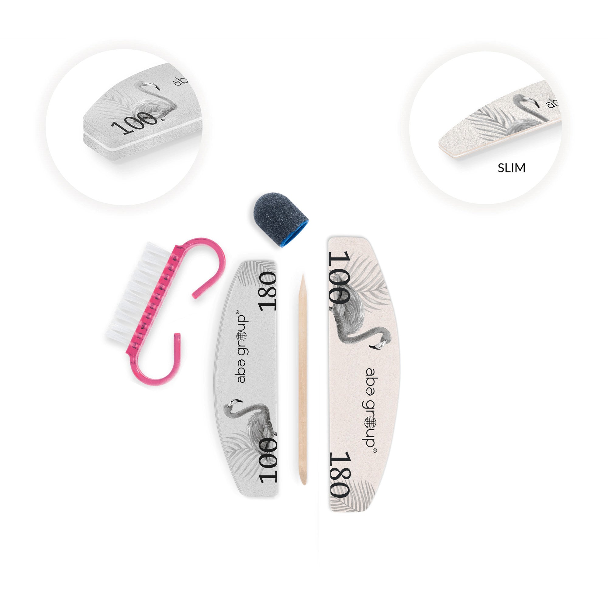 Sæt #14 (Mini file, buffer, børste + wooden stick + sanding band 80 R13) 100/180-ABA-NR Kosmetik