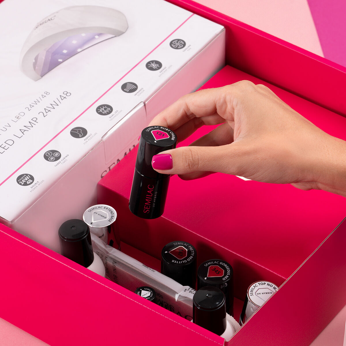 Gelpolish Startsæt Pro inkl. 3 Valgfri Gelpolish Farver - LOVE ME-UV Hybrid Startsæt-Semilac-NR Kosmetik