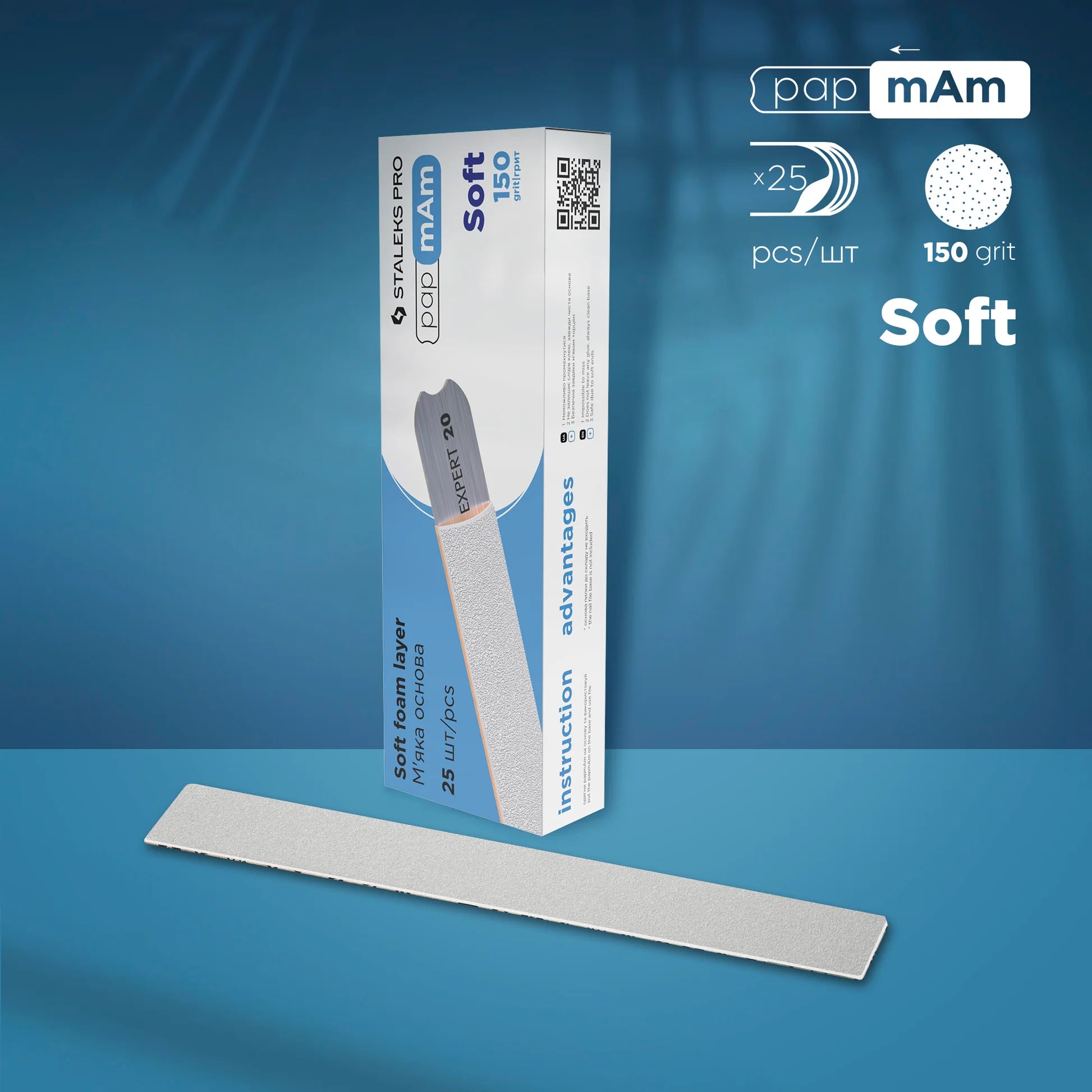 20 papmAm Nail files for straight base on soft foam layer, 150 grit (25 pcs)-STALEKS-NR Kosmetik