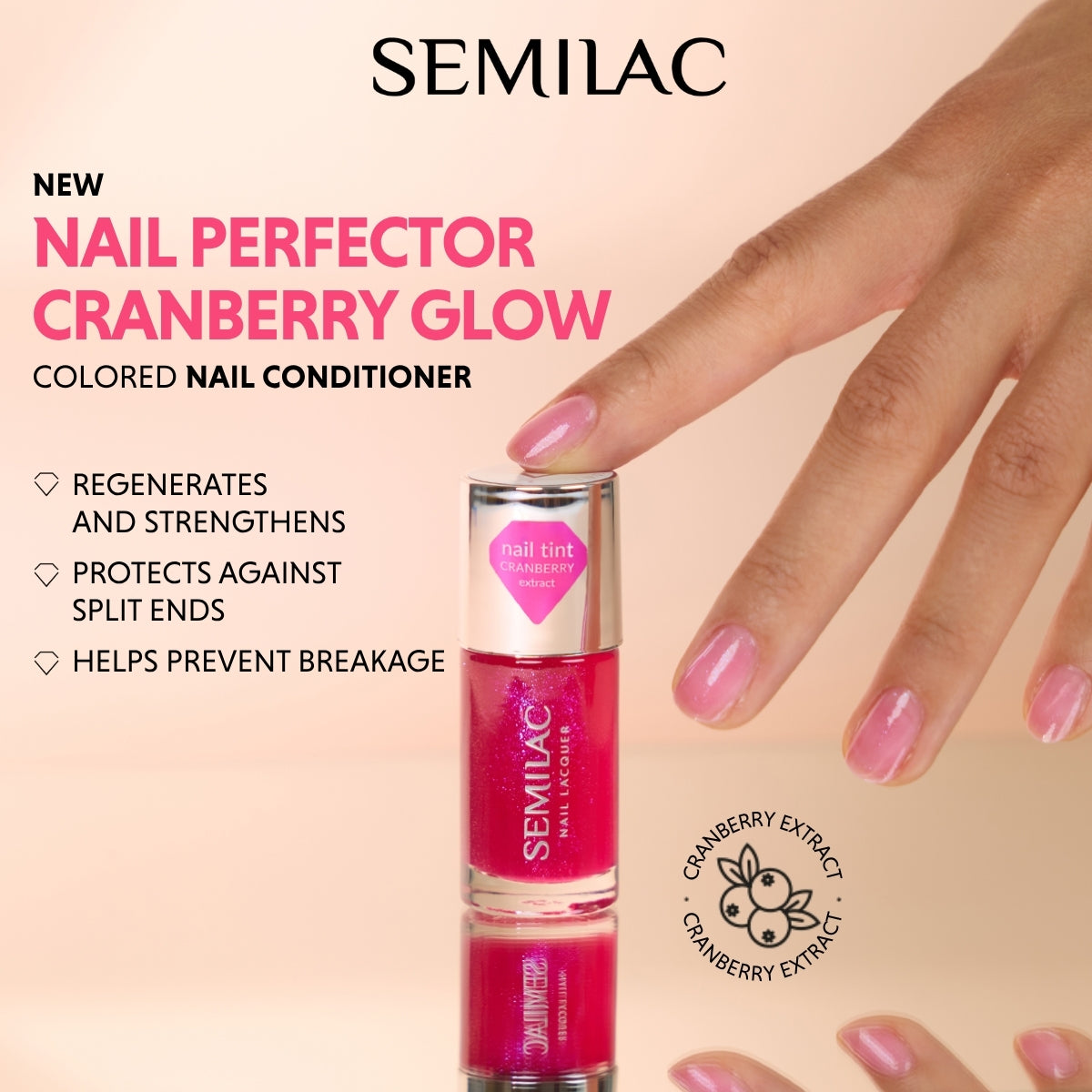 Nail Perfector Cranberry Glow Treatment - 9 ml-Pleje-Semilac-NR Kosmetik