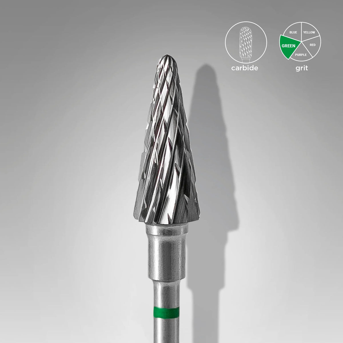 Carbide nail drill bit cone green, head diameter 6 mm, working part 14 mm-STALEKS-NR Kosmetik