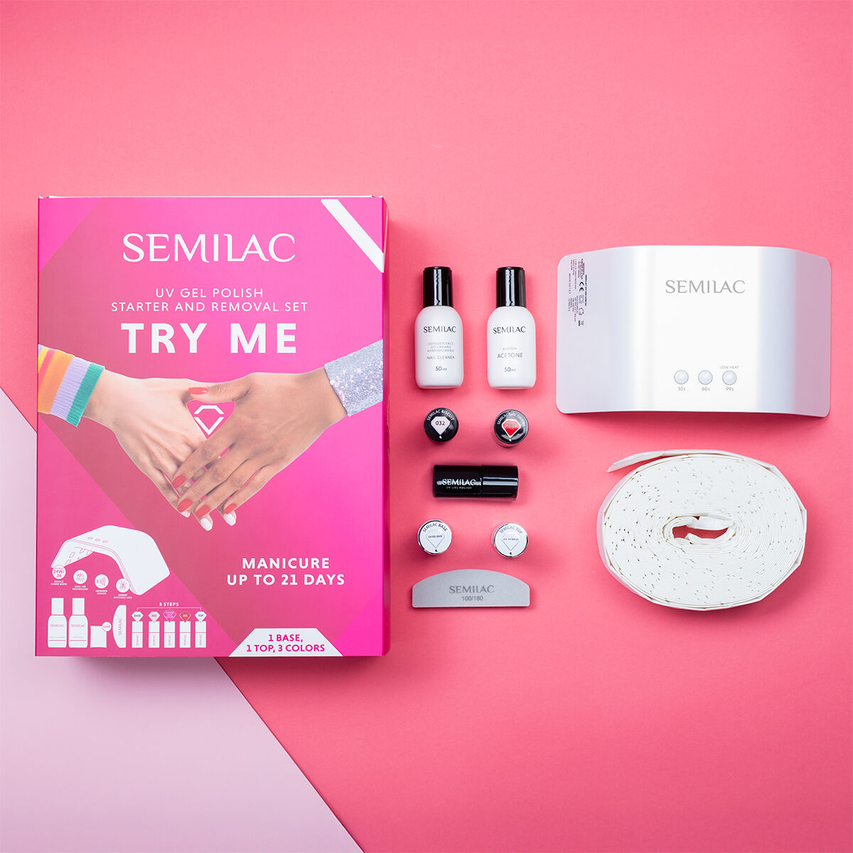 Gelpolish Startsæt inkl. 3 Gelpolish Farve - TRY ME-UV Hybrid Startsæt-Semilac-002-NR Kosmetik