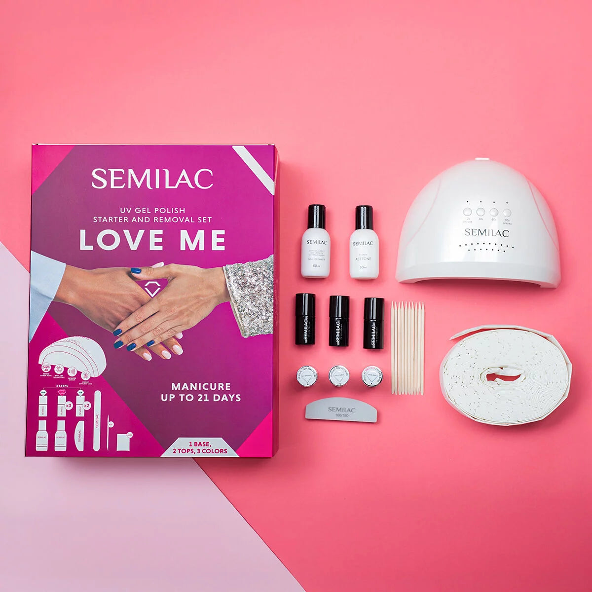 Gelpolish Startsæt Pro inkl. 3 Gelpolish Farver - LOVE ME-UV Hybrid Startsæt-Semilac-001-002-231-NR Kosmetik