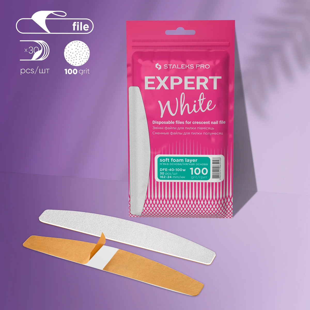 40 Adhesive nail files for crescent base on a soft foam layer, 100 grit (30 pcs)-STALEKS-NR Kosmetik