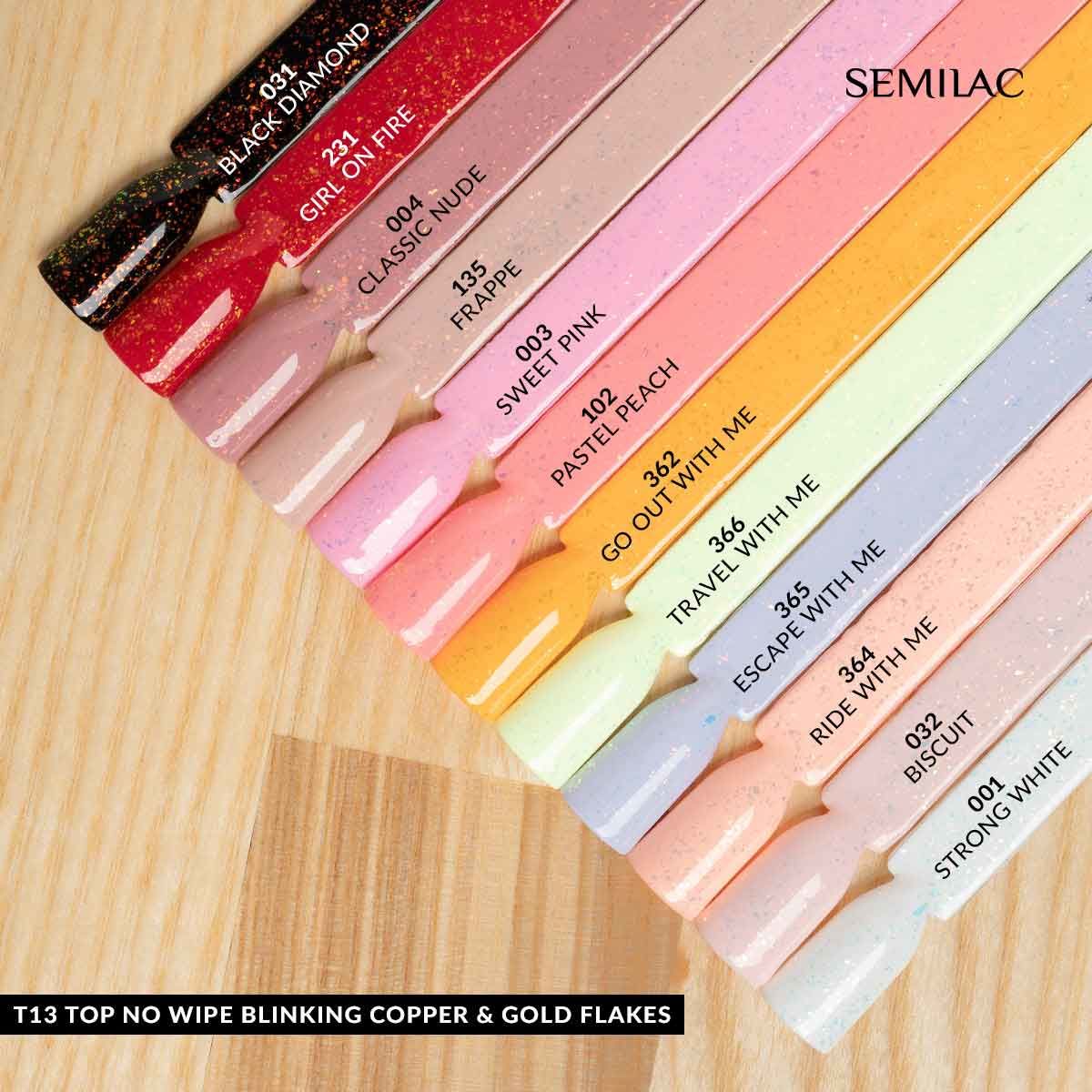 Top No Wipe Blinking T13 - Copper & Gold Flakes - 7 ml-UV Hybrid TOP/BASE-Semilac-NR Kosmetik